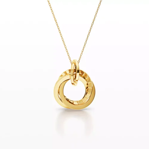 Grooved Triple Ring Pendant with a Dangling Charm